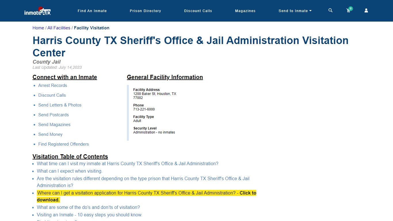 Harris County TX Sheriff's Office & Jail Administration | Visitation ...