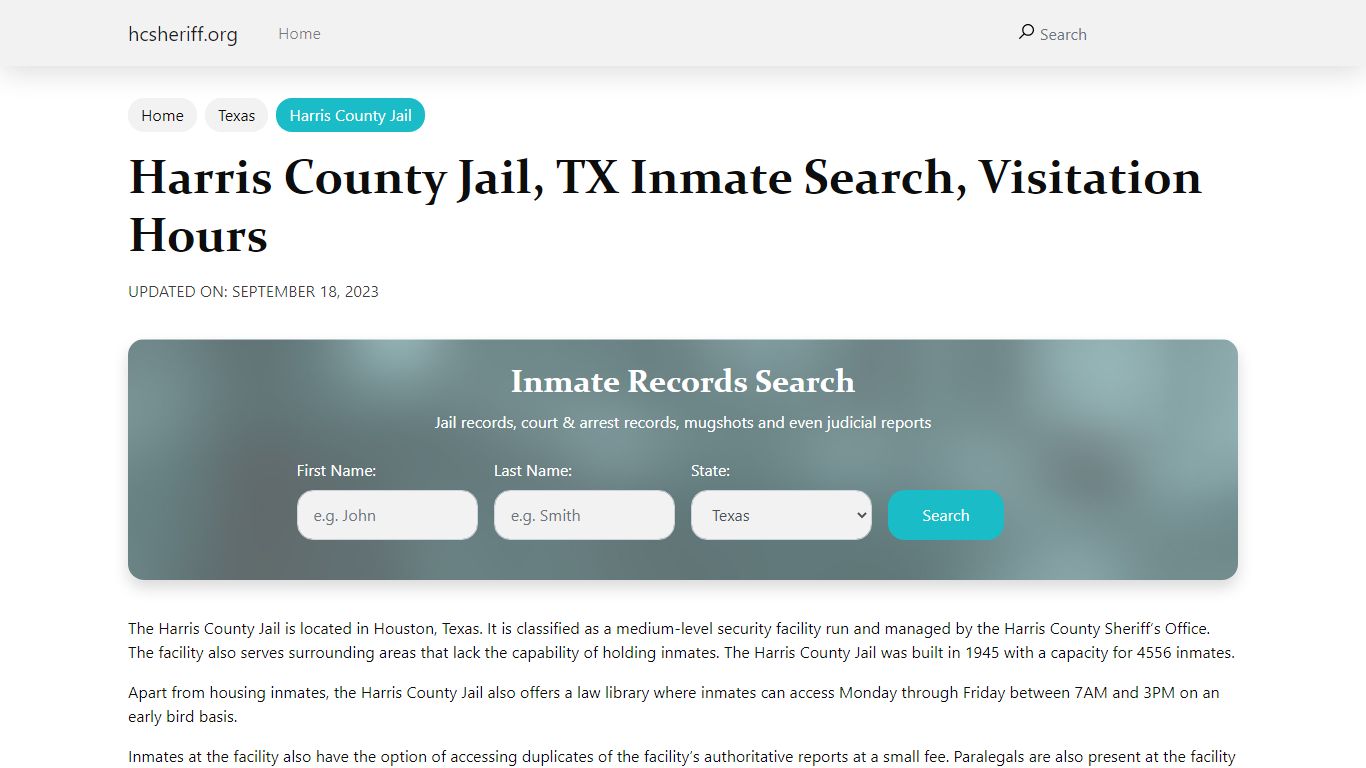 Harris County Jail , TX Inmate Search, Visitation Hours