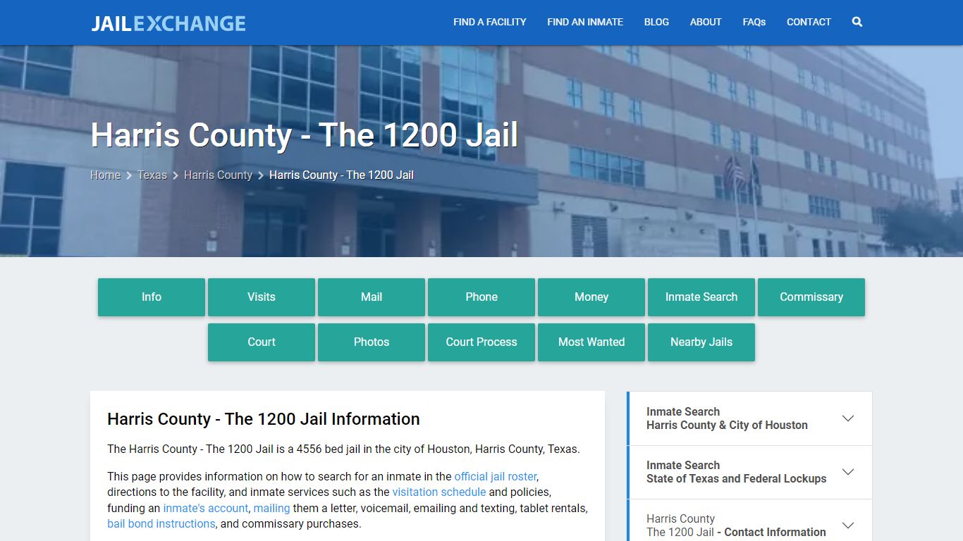 Harris County - The 1200 Jail, TX Inmate Search, Information